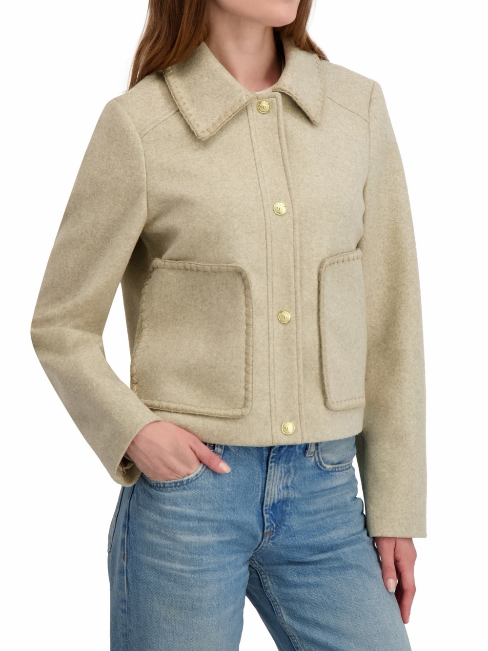 Laundry by Shelli Segal Blanket Stitch Cropped Jacket in Oatmeal Size XL